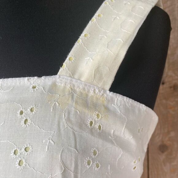 Handmade Yellow and White Sleeveless Dress - White Eyelet Overlay - Picture 6 of 8